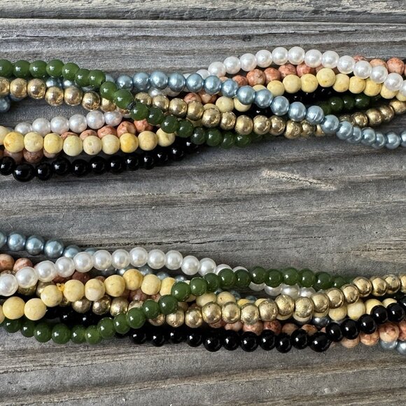 Vintage Twist A Bead 80s Necklaces 7 Strands Stone Pearl with Gold Tone Clasp - Picture 7 of 11
